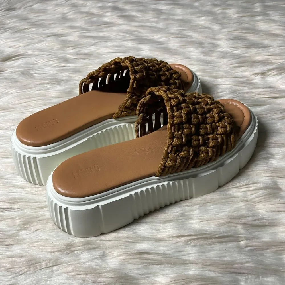 Anthropologie Maeve Crochet Platform Sandals in Brown | Size 8.5/9